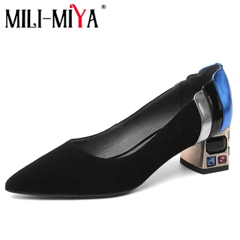 

MILI-MIYA Fashion Women Pumps Slip-On Crystal Heels Pointed Toe Mixed Colors Spring/Autumn Office&Career Shoes Big Size 34-42