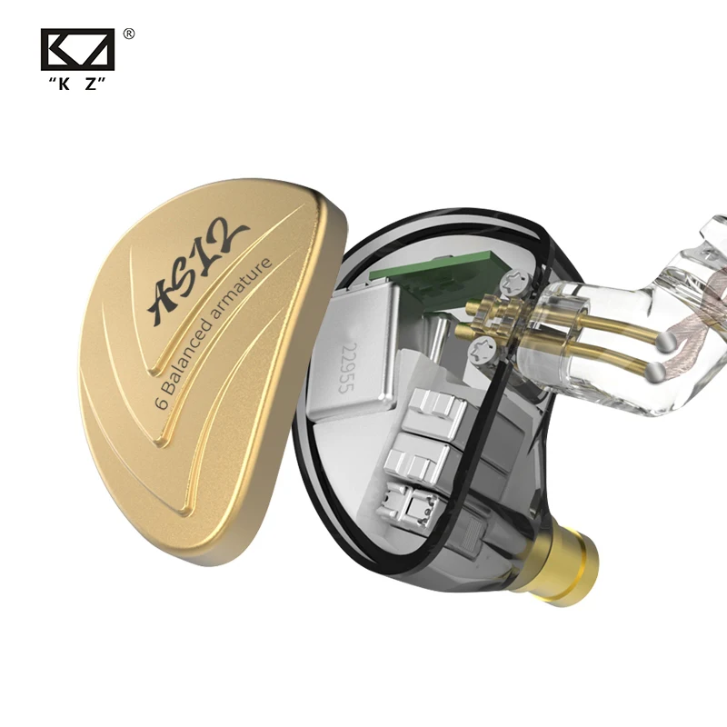 KZ AS12 6BA драйвер в ухо наушник 6 сбалансированных арматурных BA HIFI монитор сценический Спорт Бег разрешение IEM съемный 2Pin