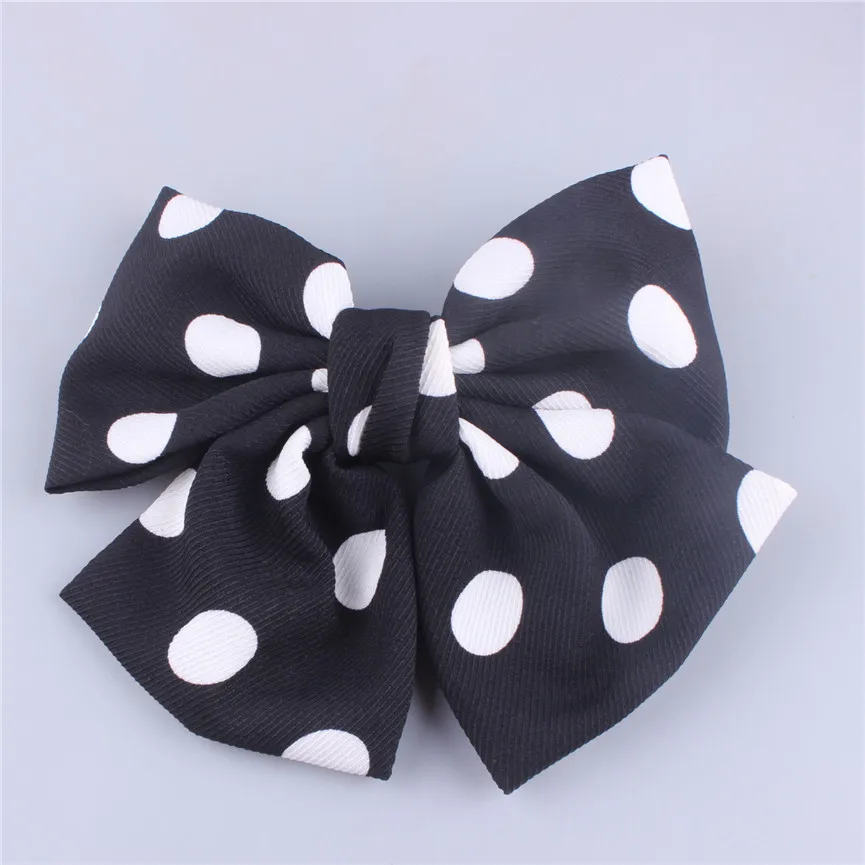 CN Polka Dot Print Hair Bows For Women Kids French Clips Handmade Chiffon Big Bowknot Hairpins Children Hair Accessories