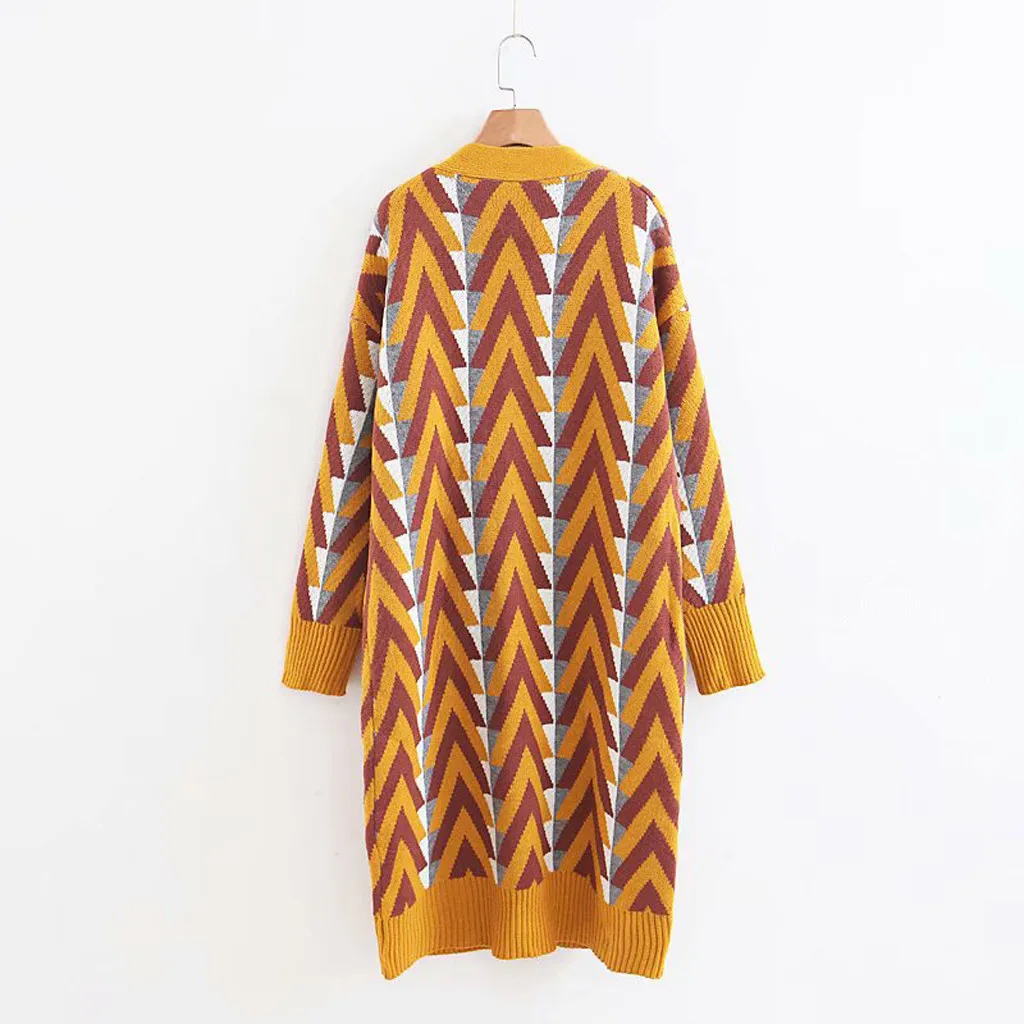 Женский вязаный кардиган SAGACE длинный свободный в полоску с длинным рукавом и v