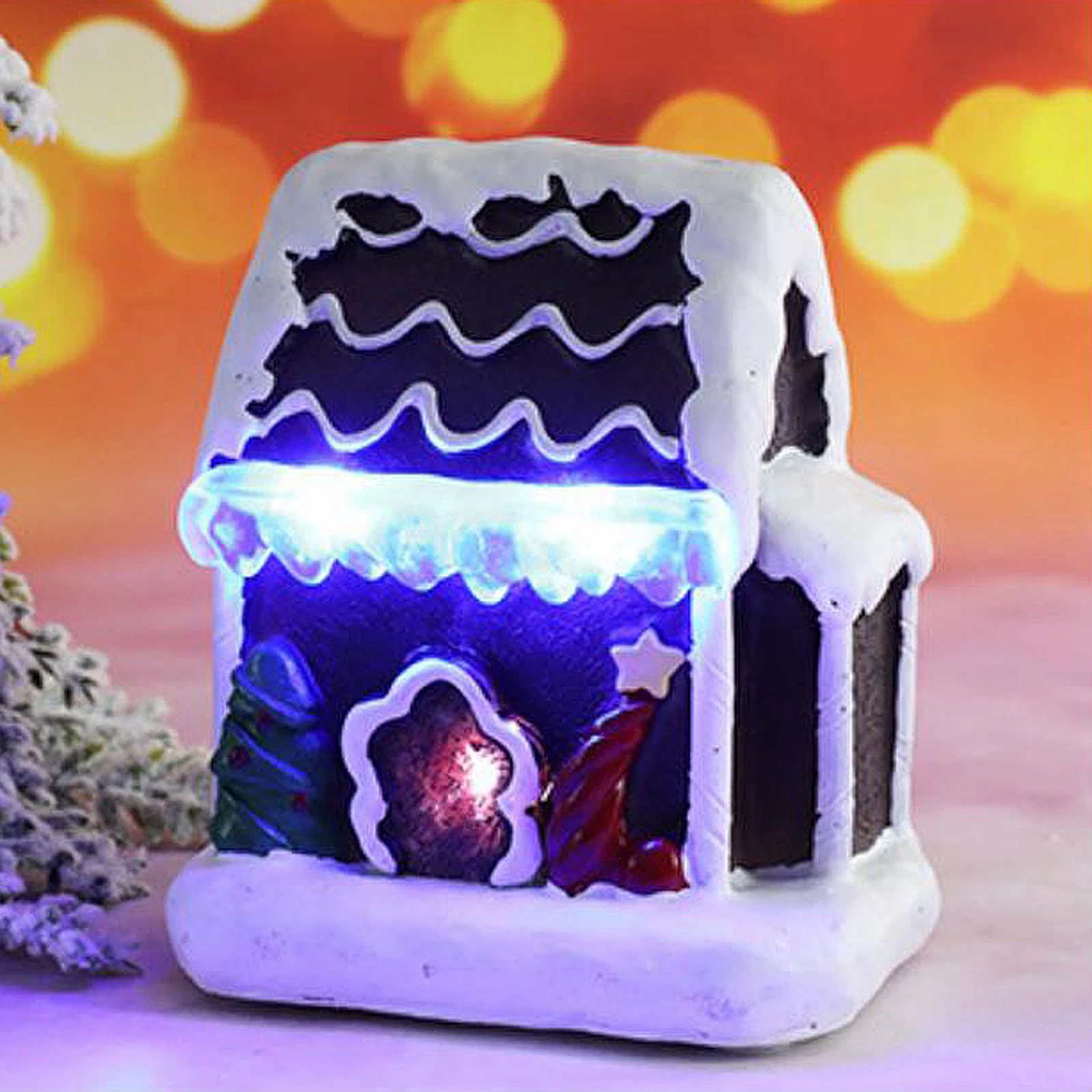Christmas House Decor LED Light Resin Village Ornament Gift Decoration K