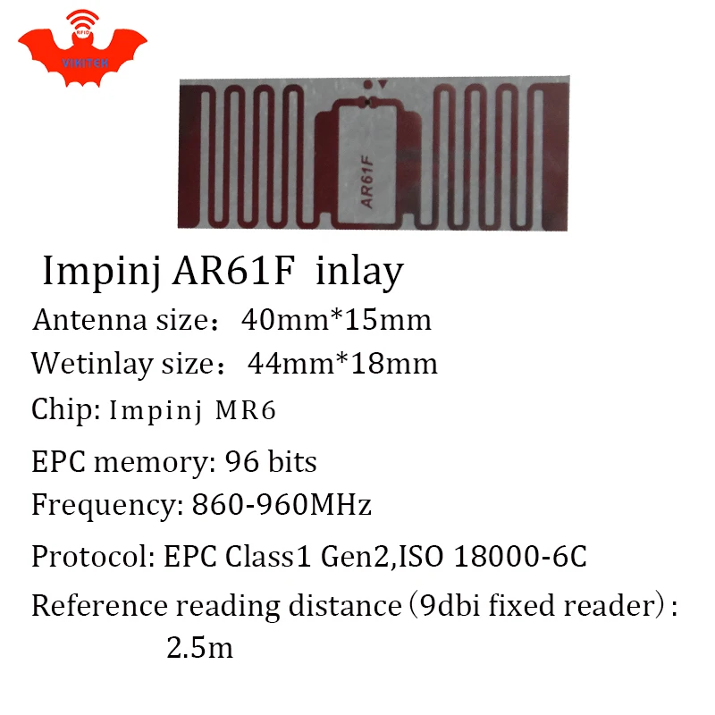 UHF RFID Метка AR61F инкрустация Impinj Monza R6 MR6 чип 860-960 МГц 900 915 868 МГц Higgs3 EPCC1G2 6C смарт-карта Пассивная RFID Метка