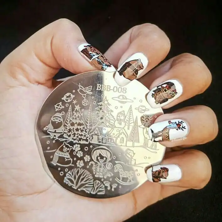 BeautyBigBang круглый штамповочный трафарет Рождественская елка Снеговик Симпатичные изображения пластины для дизайна ногтей шаблон ногтей штамповка пластины BBB-008