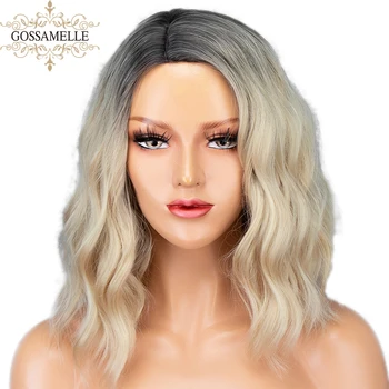 

Gossamelle Ombre Blonde Synthetic Wigs For Women Mixed Black Wavy Short Bob Wig Heat Resistant Fiber Hair African American