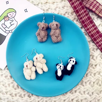 

Cute Handmade Cartoon Animal Bear Panda Earrings for Women Girl Kawaii Plush Bear Dangle Drop Earrings Cute Christmas Gift