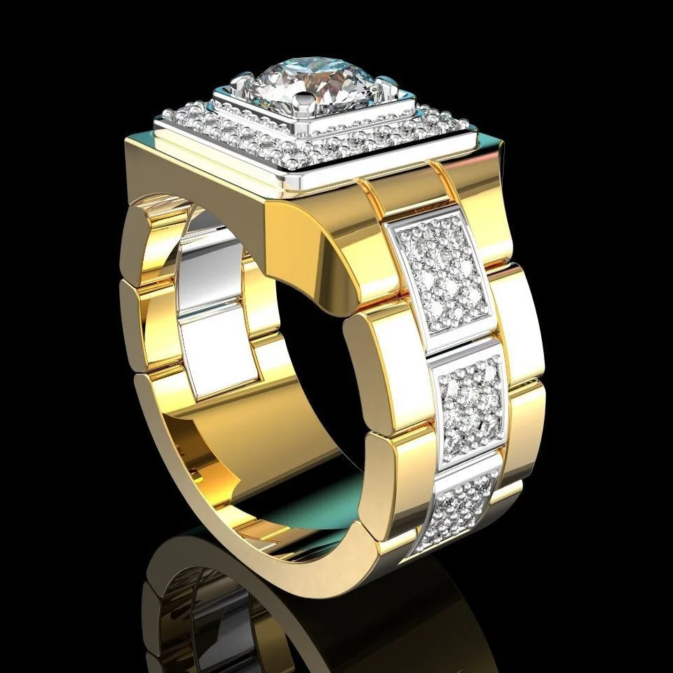 CHARLINLIOL Luxury Yellow Gold Color Watch Rings for Men Proposal Hip Hop Style Punk Rock Men Ring Wedding Jewelry Gift