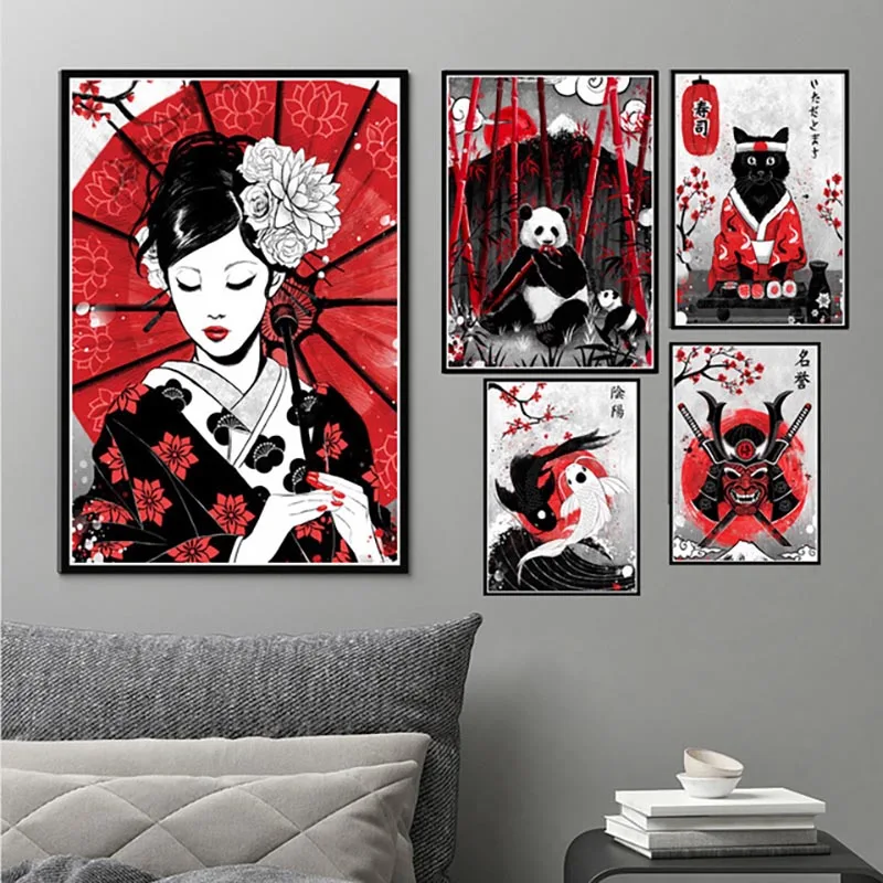 Home Decoration Diamond Painting Picture Wall Art Ruby Geisha Japanese Samurai Rhinestone Embroidery Nordic Mosaic Moder | Дом и сад