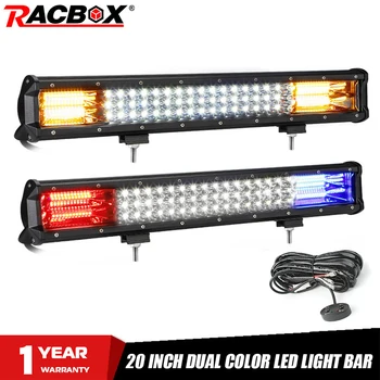 

Racbox 20 Inch Tri-row LED Light Bar Dual Color Combo Warning Strobe LED Work Lamp 12V 24V For offroad Truck ATV SUV 4X4 UTV