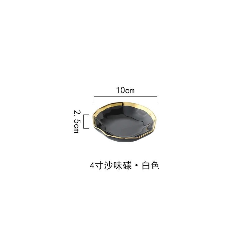 Black Dish Белый черный Золотой обод керамическая тарелка фарфоровые тарелки для закуски Роскошные говядины десерт лоток миска для рисового супа ложка набор посуды - Цвет: Black Dish