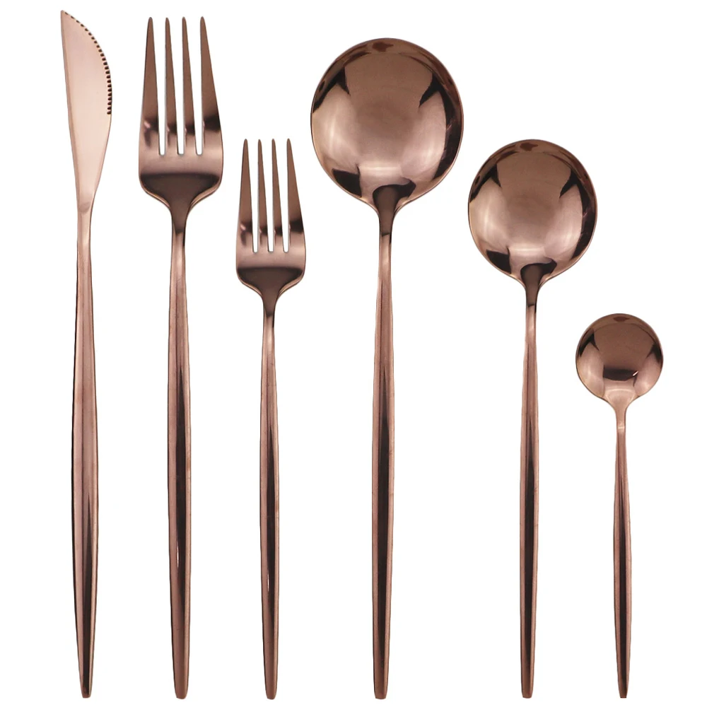 6Pcs Rose 6 шт./компл. набор столовых приборов золотистого 18/10 Нержавеющая сталь набор посуды Ножи Десертная Вилка Чай ложка набор серебряных изделий набор столовой посуды для кухни - Цвет: 6Pcs Rose