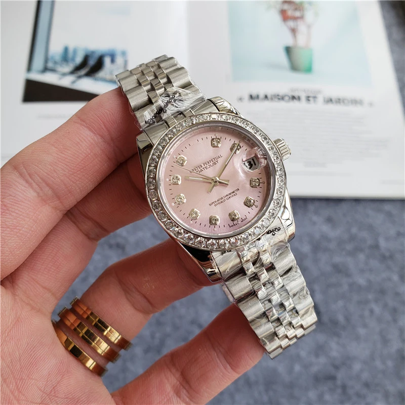 Pink Small Dial with Diamonds Scale Mechanical Swiss Mad Lady Watch | Наручные часы