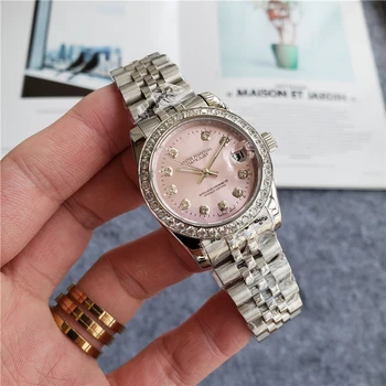 

Pink Small Dial with Diamonds Scale Mechanical Swiss Mad Lady Watch Small Dial