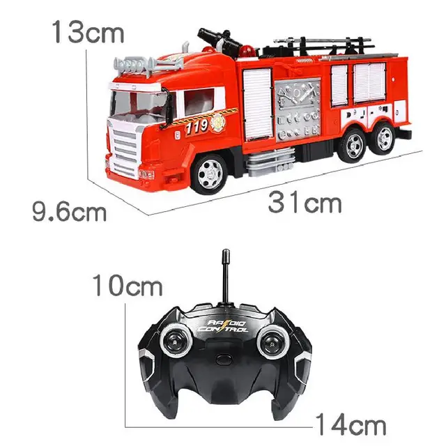 Rc Fire Truck Remote Control Car Truck Rescue 2.4g Fireman Radio Controlled Cars Water Jet Ladder Fire Engine Toys For Boys Gift 4