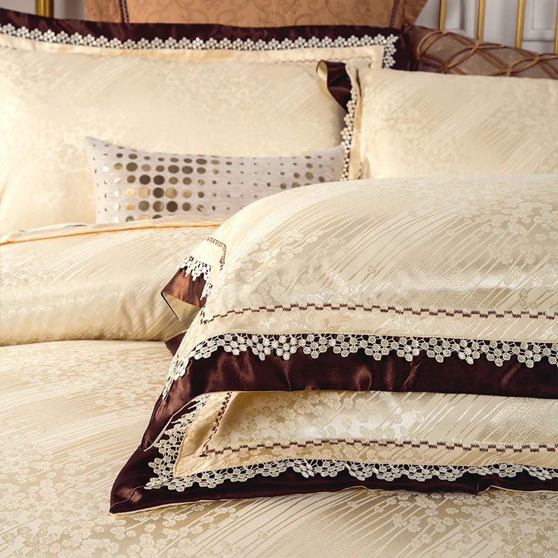 Роскошный жаккардовый Комплект постельного белья queen King size, постельное белье, пододеяльник, хлопок, простыня, золотой пододеяльник, набор 4 шт