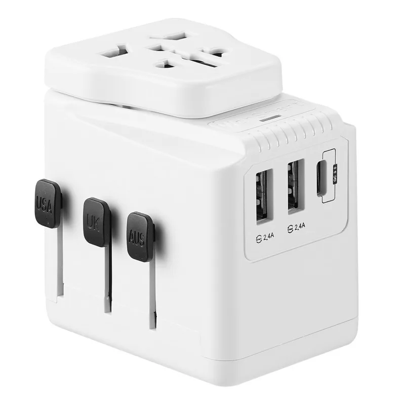 

All in One Universal Travel Power Wall Charger 2500W AC Power Adapter With 3 USB Ports 3.6A Type-C PD/QC3.0 Quick Charging