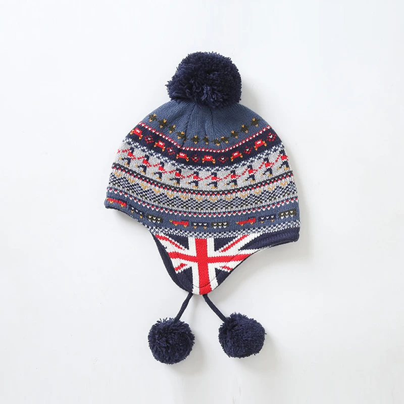 Boy Hat Winter Earflap Fleece Knit Warm Pompom Acrylic Autumn Outdoor Skiing Toddler Baby Accessory