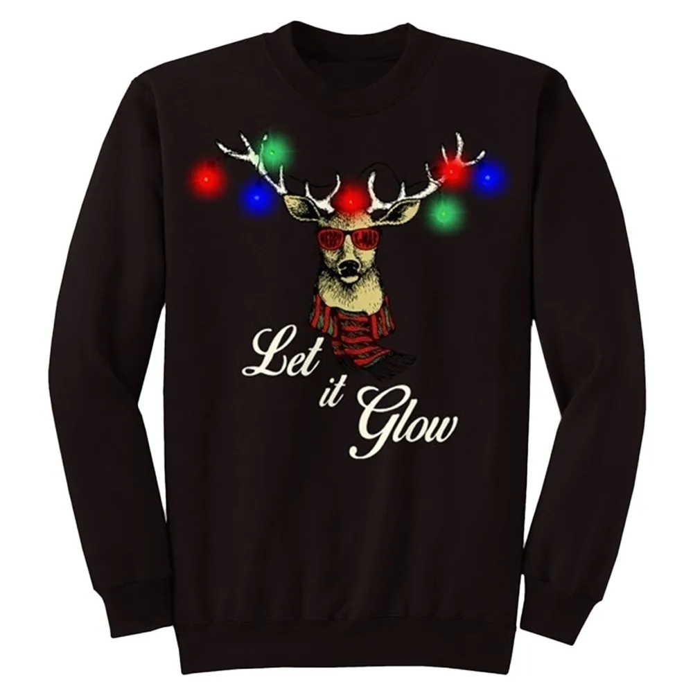 JAYCOSIN Fashion Women Simple Casual Loose Solid Christmas Print Sweatshirt Long Sleeve Comfortable Soft Letter Chic Blouse