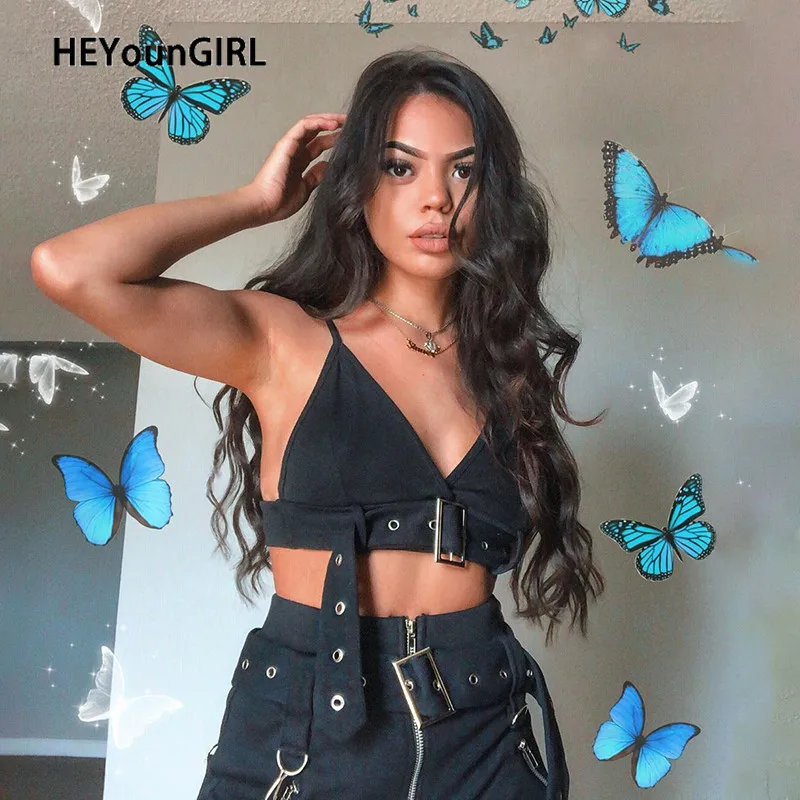 Женский короткий топ без рукавов готический Топ в стиле Харадзюку с открытой