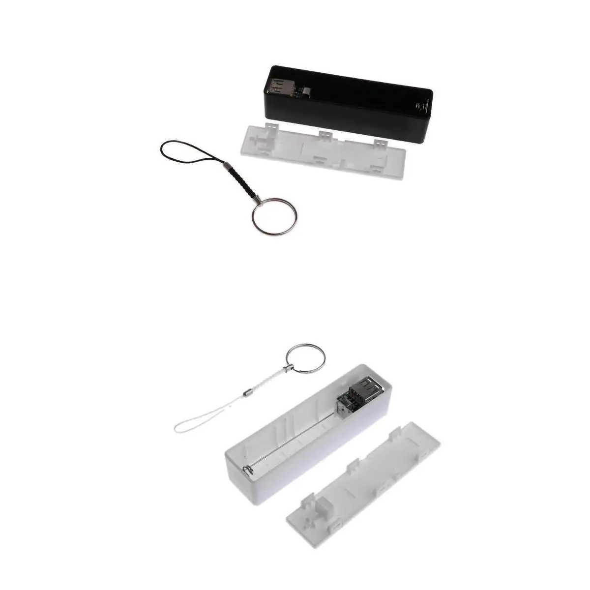 2 Pieces Power Bank Case USB 18650 Battery Charger With Key Chain For Phone MP3  White and Black