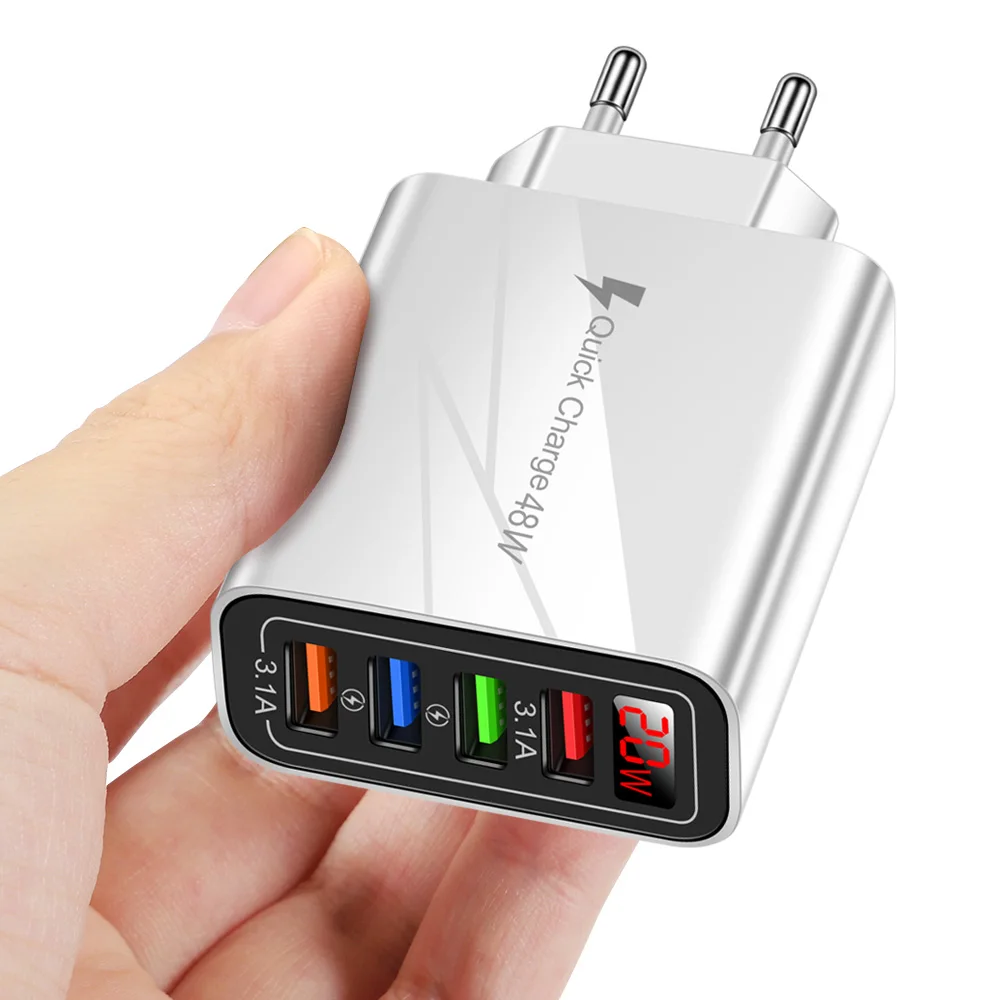 20W usb fast charger 4 Ports For iphone 11 Xiaomi Huawei Portable with LED Display Wall Mobile Phones Quick Charge 3.0 Chargers charger 100w