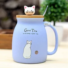 Новая термостойкая чашка с изображением кунжута кота, цветная мультяшная чашка с крышкой, керамическая кружка с изображением котенка, молока, кофе, детская чашка, офисные подарки