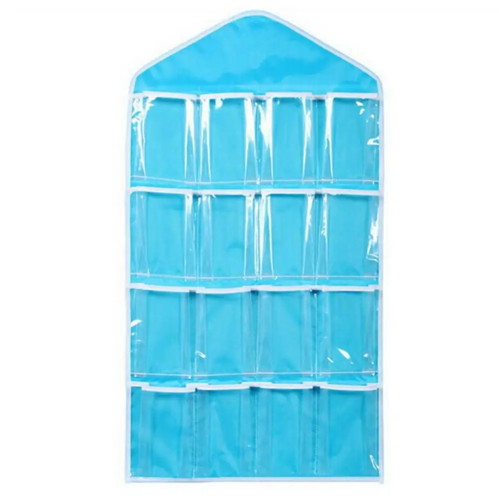 Креативный 16 карманных толстых висячих прозрачных дверных настенных носков косметическое Нижнее белье сумка для хранения шкаф Органайзер сумка - Цвет: Синий