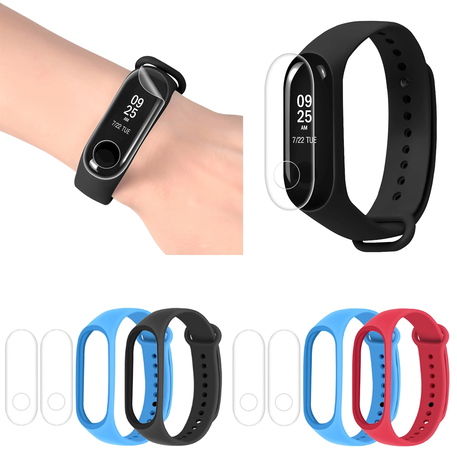2 шт. сменный ремешок для часов Gosear с защитной пленкой Xiaomi Mi 3 Miband Mi3 аксессуары