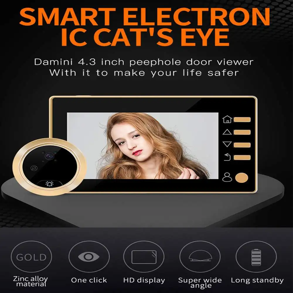 

Super-Wide Angle W10 Peephole Viewer Video Eye 4.3 Inch Digital Door Camera Doorbell CMOS Sensor Doorbell Outdoor Door Bell