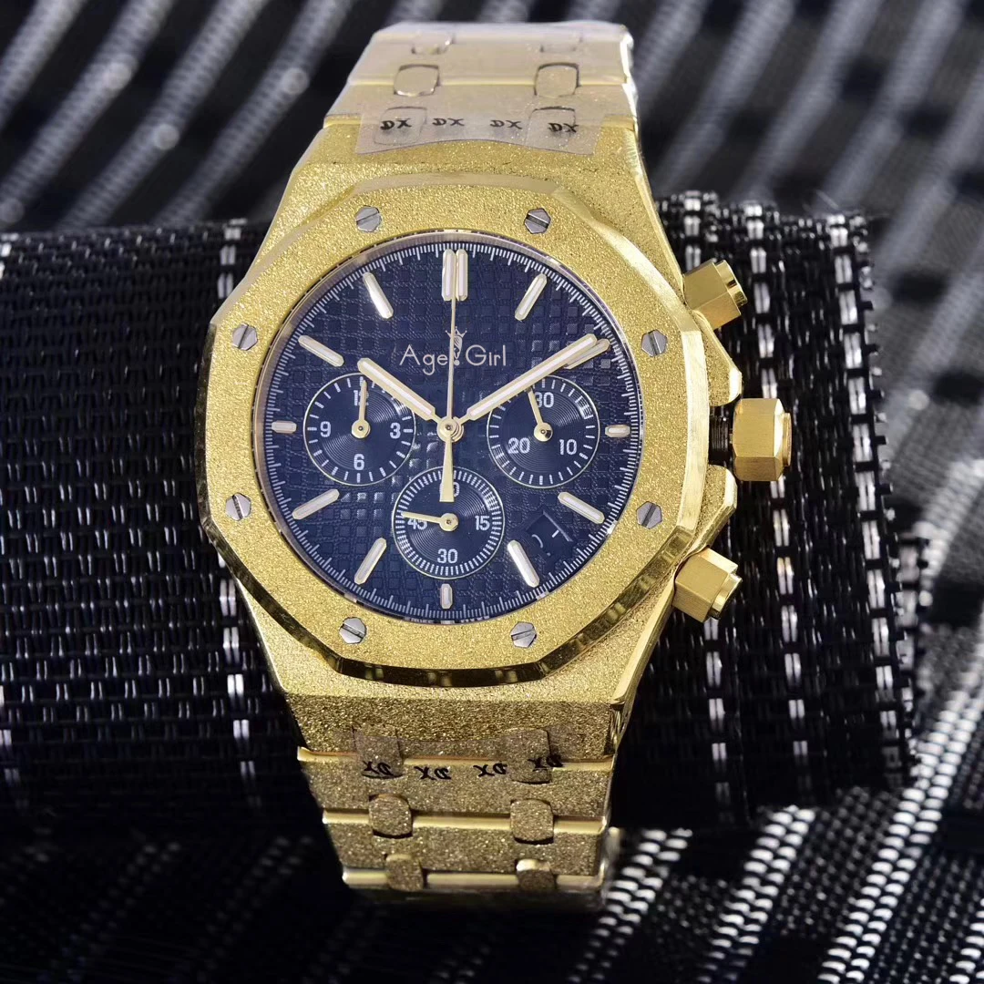 Famous Brand New Men Watch Chronograph Sapphire Stainless Steel Yellow Gold Matte Crystal Stopwatch