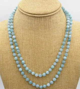 

Beautiful Charming 6MM Brazilian aquamarine gems round beads necklace 36"AAA