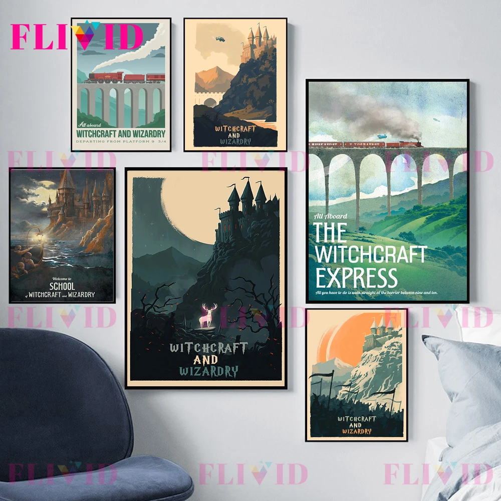 Famous Movie Witchcraft School Cartoon Scenery Nordic Poster Wall Art Canvas Painting Wall Pictures For Living Room Unframed