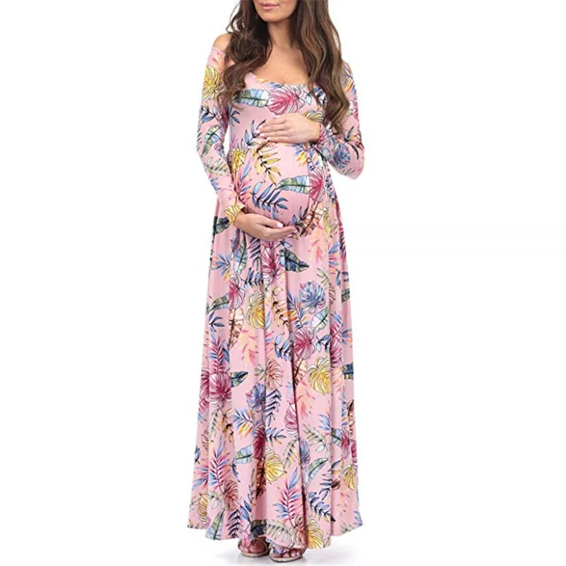 Fashion Maternity Shoot Dress Floral Print Maternity Gown Photo Prop Long Pregnancy Dress Photography Clothes For Pregnant Women (20)