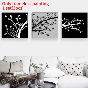 

3pcs Plant Modern Unframed Wall Decor Home Craft Black And White Gift Tree Bedroom Art Pictures Canvas Painting