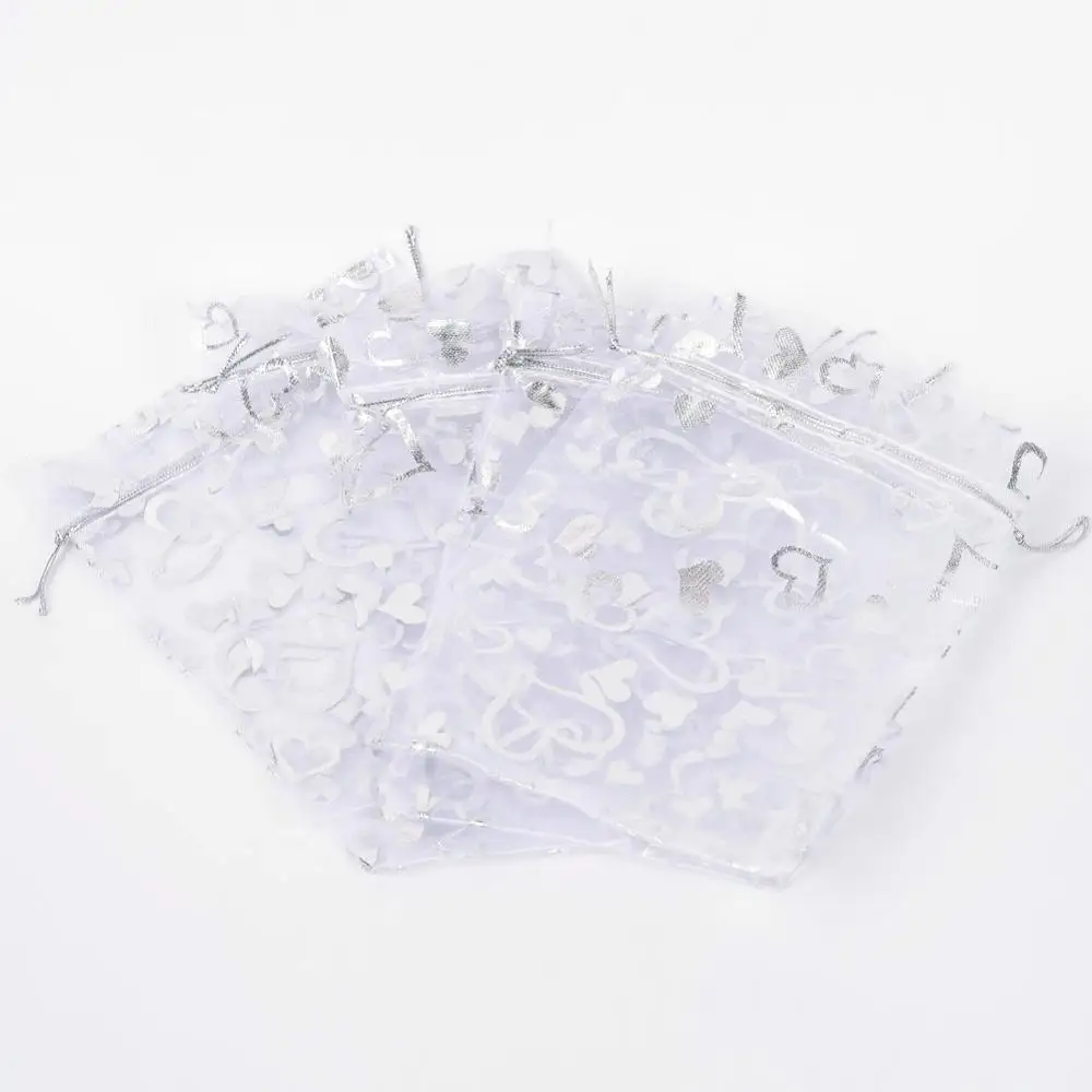 100pcs/bag 13x18cm Organza Bag With Bronzing Heart For Wedding Favors Jewelry Coin Pouch Party Candy Bags