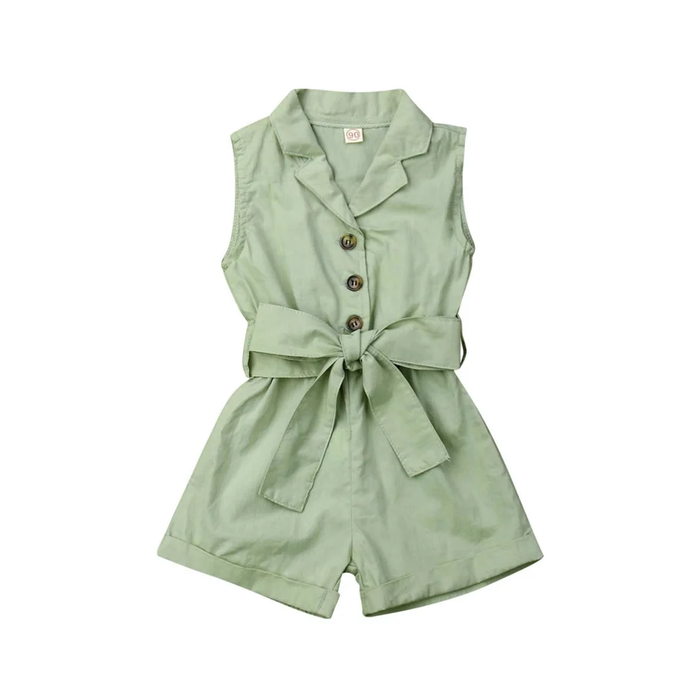 New Summer Kids Baby Girls Formal Clothes One-Pieces Sleeveless Button Bandage Romper Jumpsuit Overalls Outfits