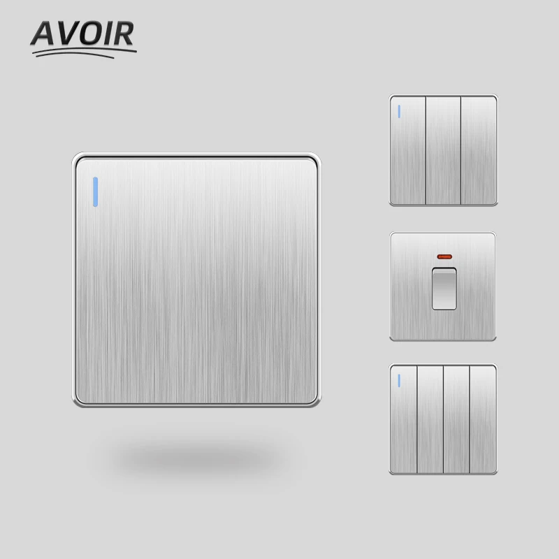 Avoir Interruptor de Botão de Parede com Luz Indicadora 2way Prata Escovado Painel Alumínio 86 tipo Luz Dimmer Interruptor Velocidade Campainha Tomadas Elétricas e Interruptores Interruptor de Luz
