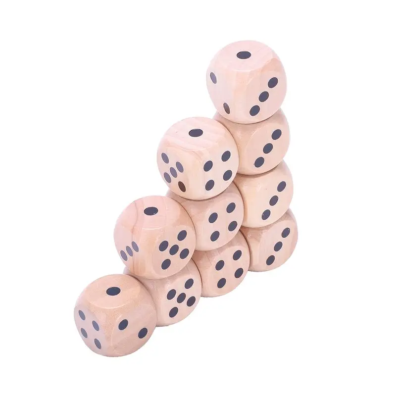 10 шт. Шестигранные D6 игральные кости для настольной игры, изготовленные из натурального дерева
