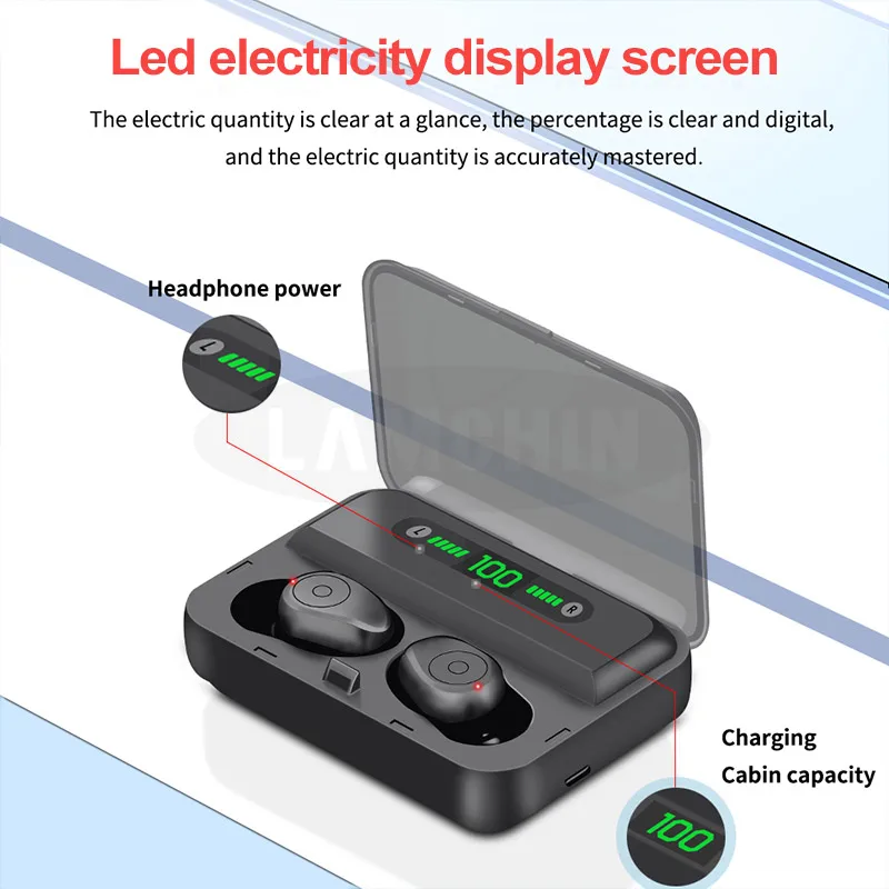 TWS Bluetooth наушники беспроводные Bluetooth 5,0 наушники 8D стерео беспроводные наушники с светодиодный цифровой дисплей внешний аккумулятор гарнитура