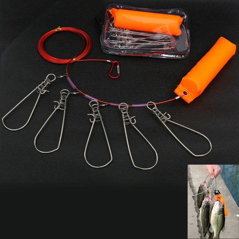 

Fishing Clip Fish Lock Stainless Steel Wire Lanyard Live Fish Lock5 Metal Snaps