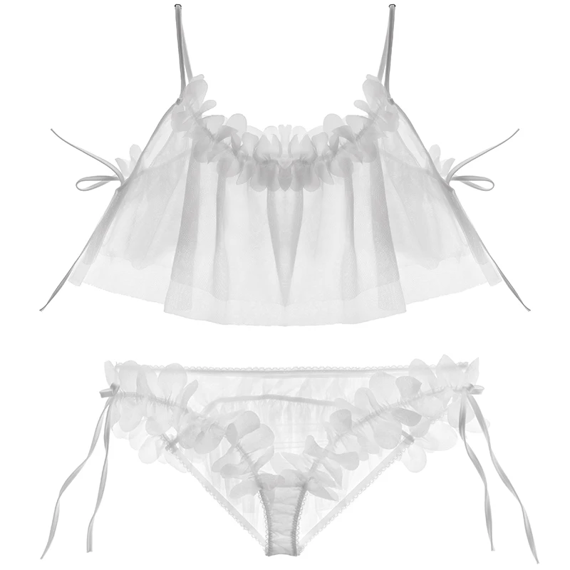 Женские пижамы с белыми цветами шифоновые сексуальные кружевные топы лепестки