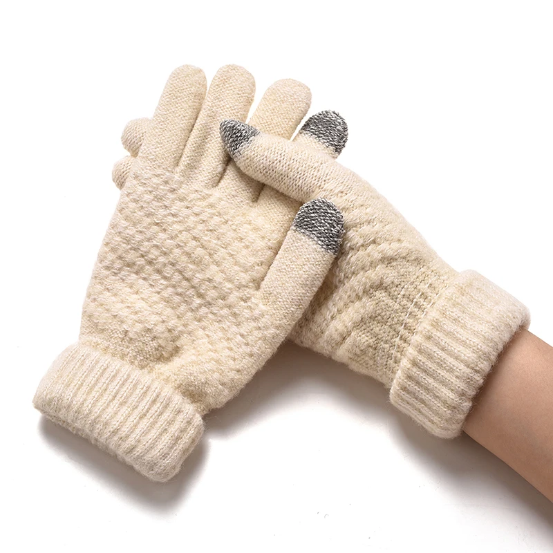 Women Winter Warm Knitted Thick Stretchy Mittens Female Thermal Casual Covered Finger Halter Gloves Girls Accessories MX129