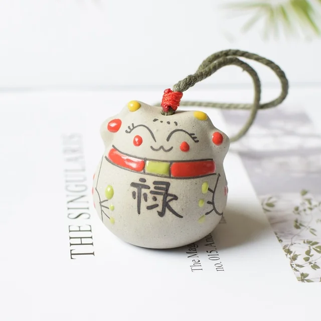 Japanese Style Ceramic Lucky Fortune Cat Bell Wind Chimes Pendant Ornament  Windbell Art Crafts Decor Ornaments Gifts 3