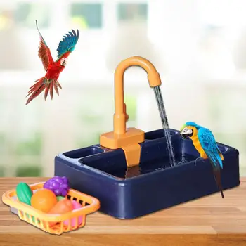 

Bird Feeder Pet Pool Automatic Bird Bathing Tub with Faucet Food Container Bird Accessory for Pet Parrots
