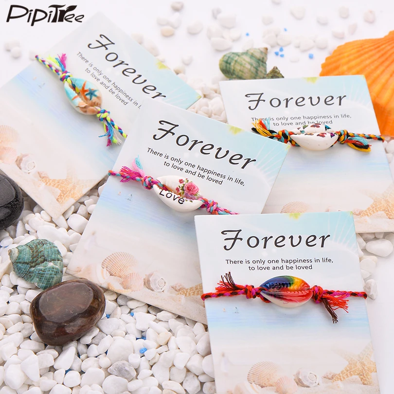 Pipitree 25 стилей богемные печати Шарм морской оболочки браслет красочные веревки плетеные Бохо Wish браслеты для женщин детские ювелирные изделия подарок