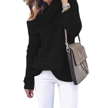 

Winter Solid Color Off Shoulder Loose Knitted Sweater Women Long Sleeve Ladies' solid off-shoulder wool sweater