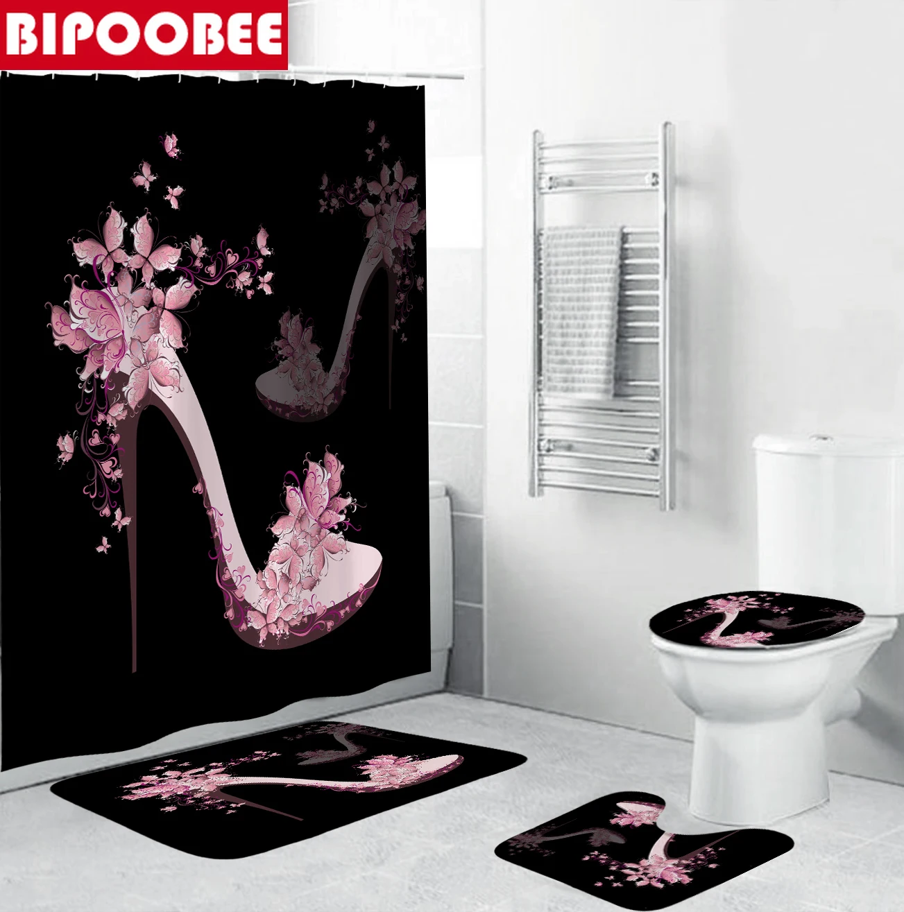 Black Shower Curtain Set Rugs Black Pink Shower Curtain Pink Black Bathroom Decor Shower