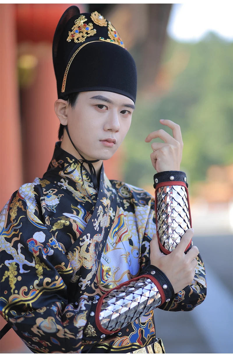 black fedora Ancient Hanfu Wrist Guard Men Women Chinese Ming Dynasty Cosplay Accessories Dragonscale Armguards Hanfu Armor Golden Silver straw fedora hat