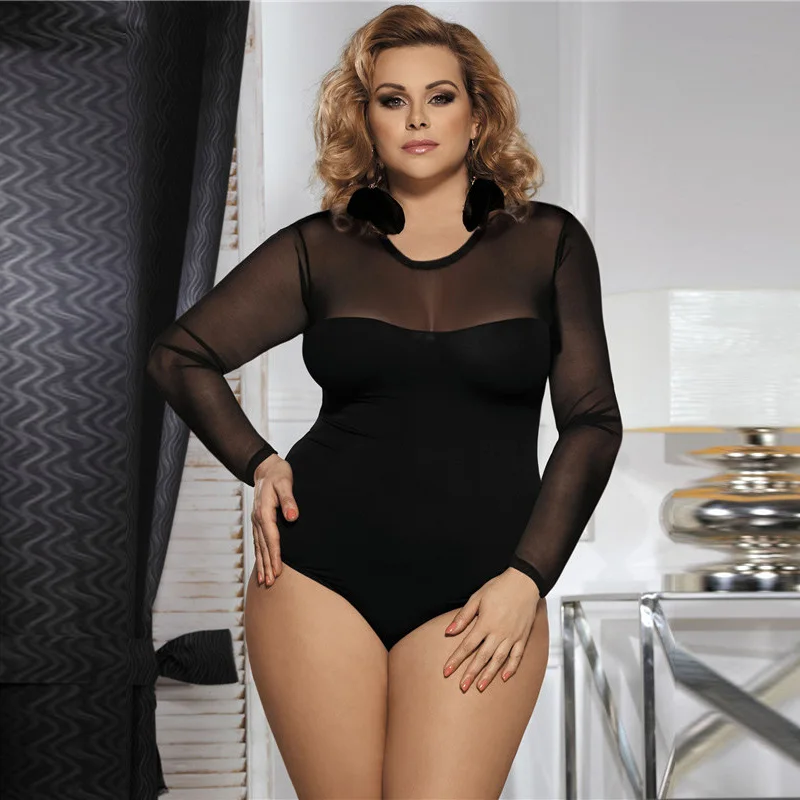 Bodysuit Women Crotch Open Black Long Sleeve Teddy With Yarn Jumpsuits Top  Fashion 3xl 5xl Size Overalls Transparent Body - Rompers&playsuits -  AliExpress