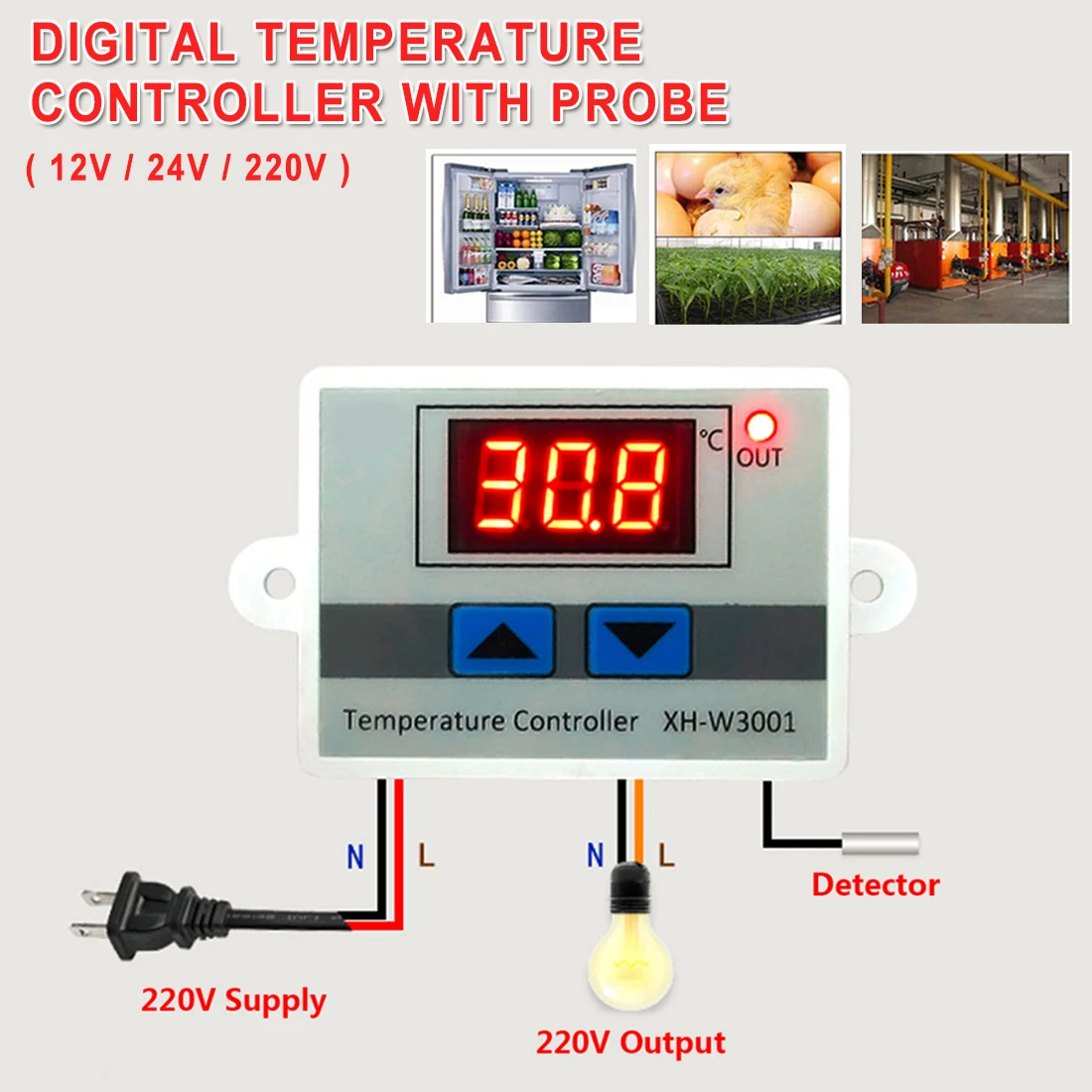 

Digital Temperature Controller Thermostat for Aquarium Incubator Water Heater Temp Regulator Thermal Control 12V/ 24V/ 220V