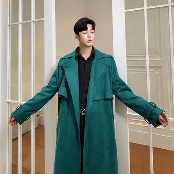 

Men Vintage Streetwear Fashion Long Trench Coat Male Women Hip Hop Loose Casual Windbreaker Jacket Cardigan Overcoat